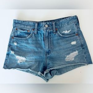 Madewell Essential Relaxed Distressed High Rise Denim Shorts Raw Hem 26